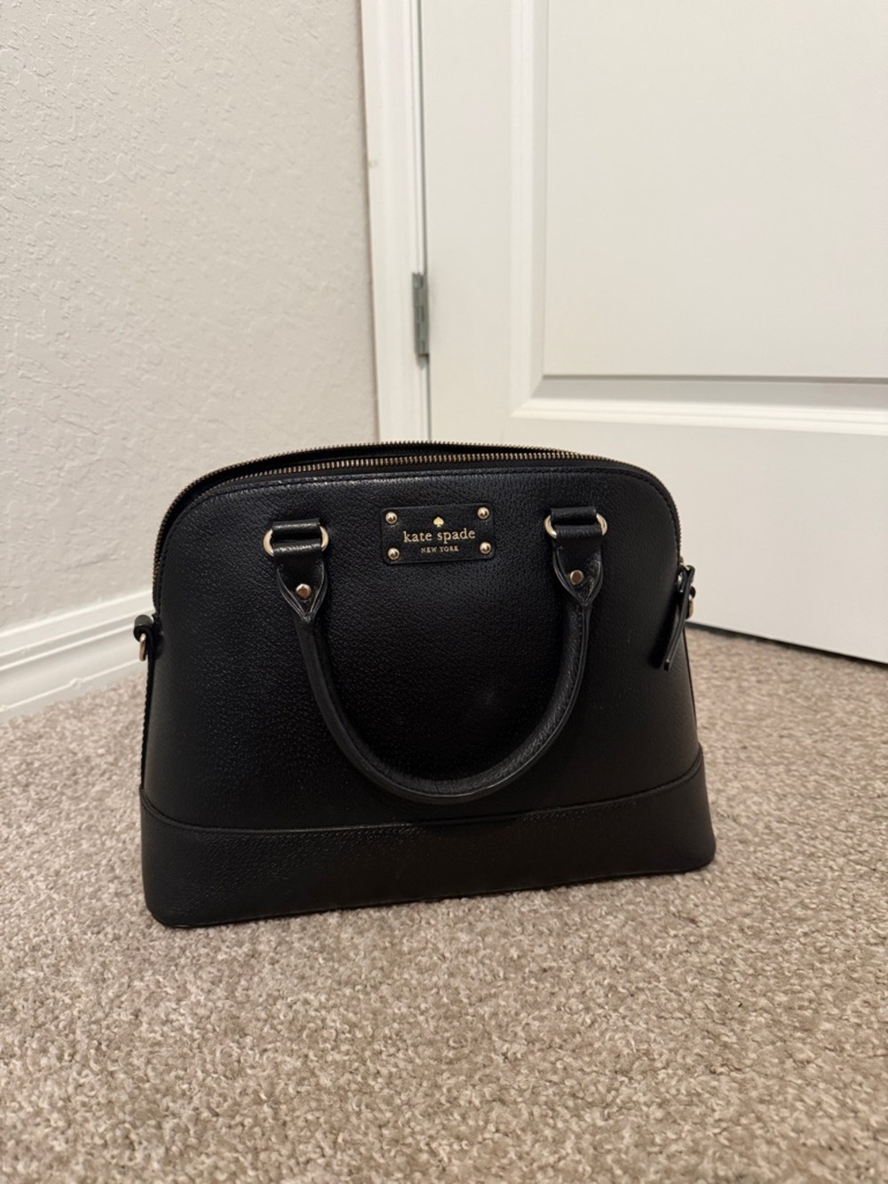 kate spade Black Pebbled Leather Dome Satchel with Gold Hardware